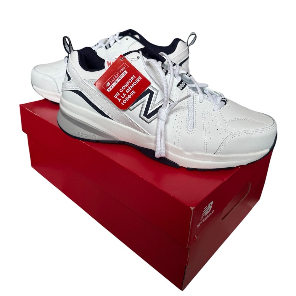 New Balance 608 White Navy Mens Casual Comfort Training Sneaker Shoes MX608V5